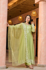 Premium designer Mul Chanderi suit set in green