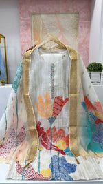 Pretty soft linen Chanderi hand githan work lining full suit set (extra margin available)