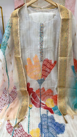 Pretty soft linen Chanderi hand githan work lining full suit set (extra margin available)