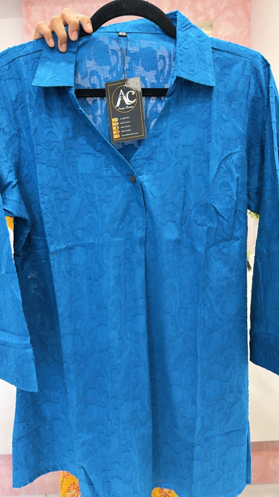 Pretty n premium cotton self top in blue