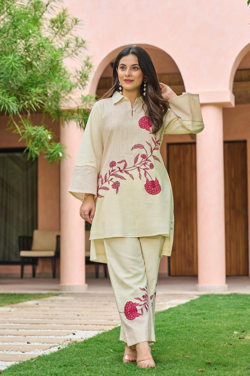 Pretty Mul cotton lining appliqué work co ord set
