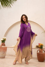 Pretty bandhani ombré effect Mul silk suit set in purple