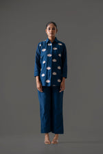 Pretty embroidered Mul Chanderi suit set in blue