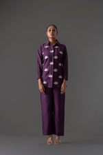 Pretty embroidered Mul Chanderi suit set in wine