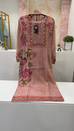 Heavy chinon tissue digital printed floral suit set in pink