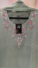 Pure chinon hand work suit set in green