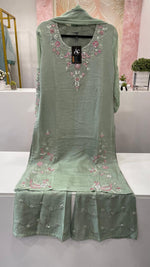 Pure chinon hand work suit set in green