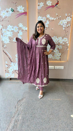 Beautiful embroidery cotton suit set in purple