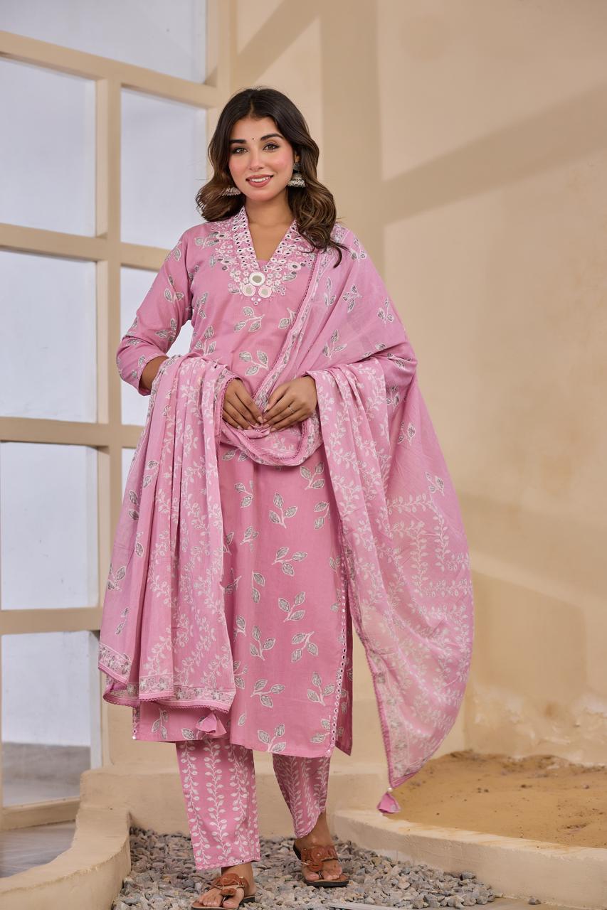 Real mirror stunning pure cotton suit set in pink