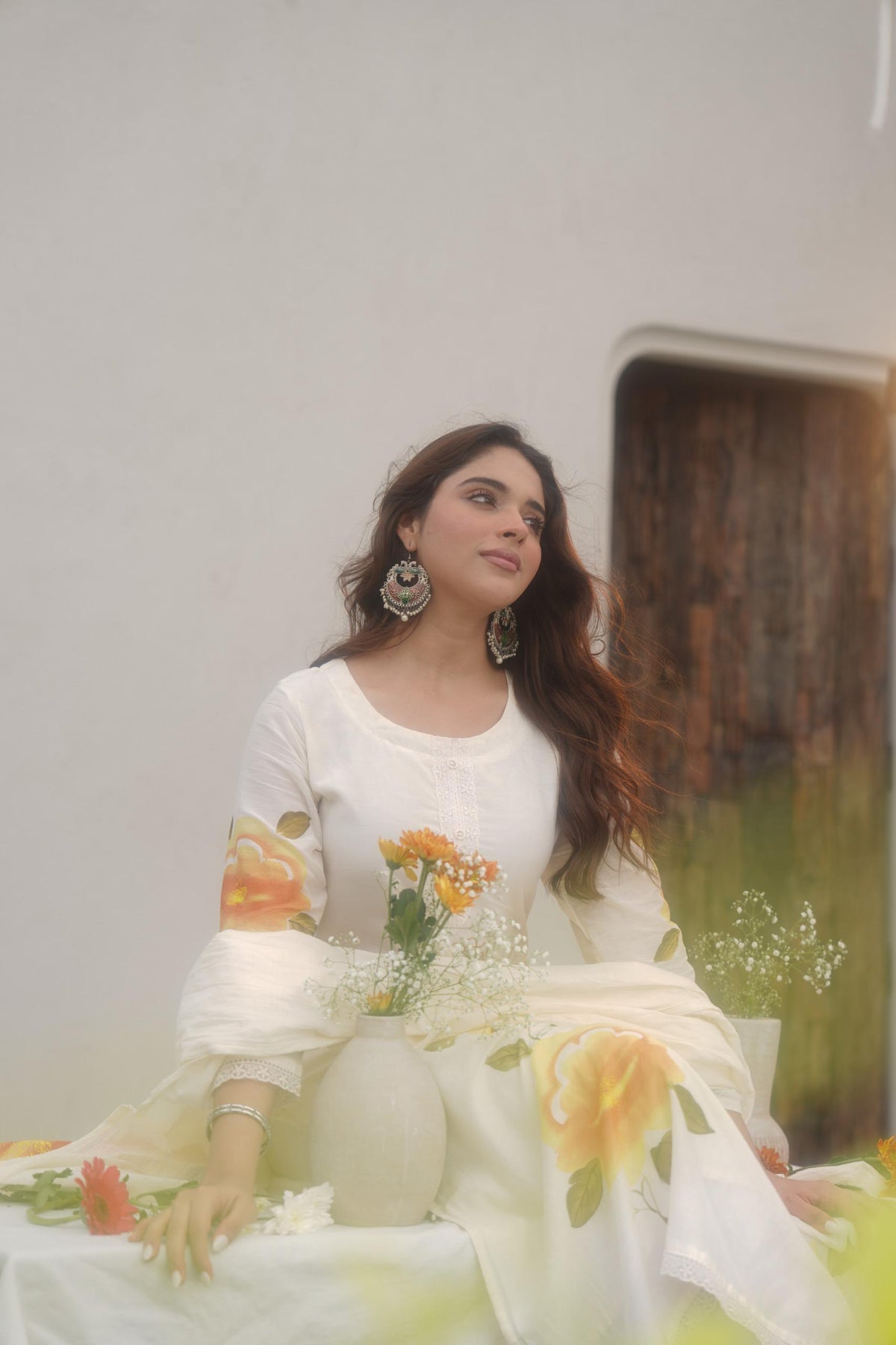 Dreamy designer brush painted Mul Chanderi suit