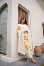 Dreamy designer brush painted Mul Chanderi suit