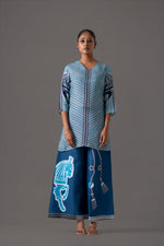 Smart denim cotton pant paired with Mul silk top