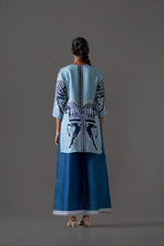 Smart denim cotton pant paired with Mul silk top