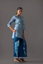 Smart denim cotton pant paired with Mul silk top