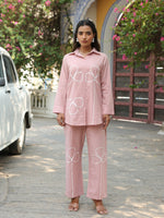 Peach embroidered cotton co ord