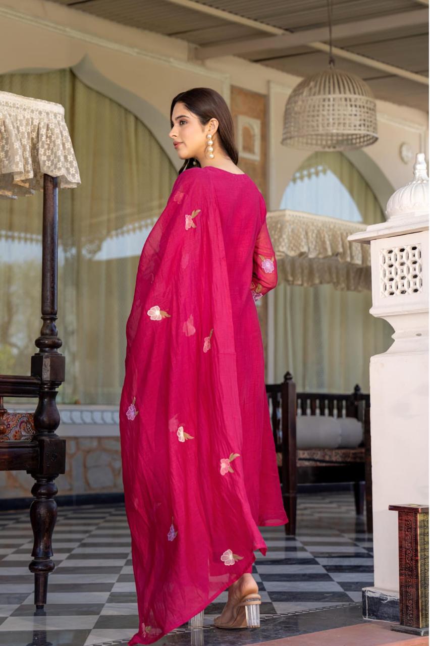 Smart Mul Chanderi suit set in pink