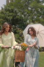 Mul Chanderi embroidered suit in mint green