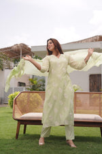 Mul Chanderi embroidered suit in mint green