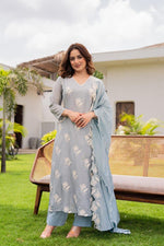 Very pretty Mul Chanderi embroidered suit in blue
