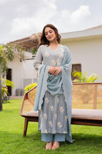 Very pretty Mul Chanderi embroidered suit in blue