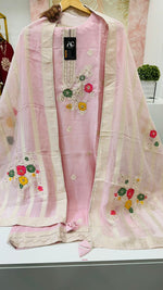 Super premium organza tissue embroidered suit set (extra margin available) in pink
