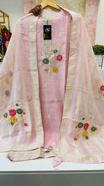 Super premium organza tissue embroidered suit set (extra margin available) in pink