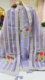 Super premium organza tissue embroidered suit set (extra margin available) in purple
