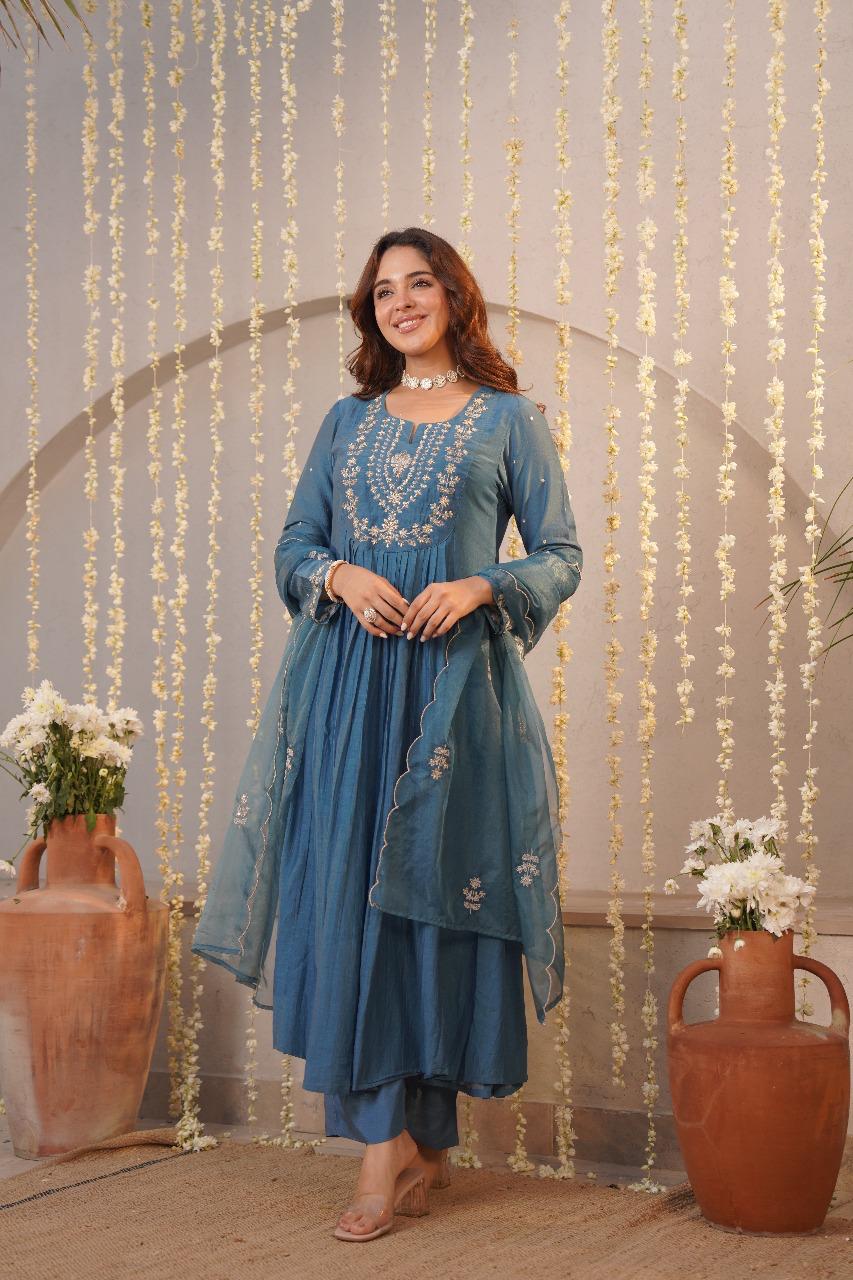 Perfect! Pure Mul Chanderi suit set with organza dupatta