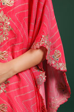 Beautiful chinon pleated skirt paired with embellished blouse and a cape (extra margin available) in pink