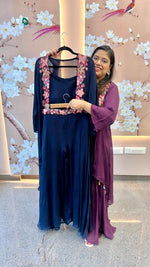 Heavy pure chinon embroidered palazzo, cape and shrug (true to size, extra margin available)