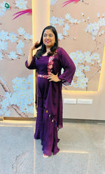 Heavy pure chinon embroidered palazzo, cape and shrug (true to size, extra margin available) in wine