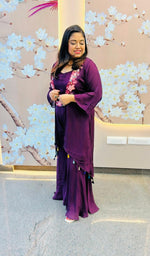 Heavy pure chinon embroidered palazzo, cape and shrug (true to size, extra margin available) in wine