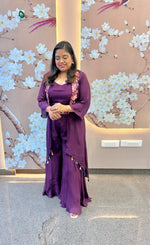 Heavy pure chinon embroidered palazzo, cape and shrug (true to size, extra margin available) in wine