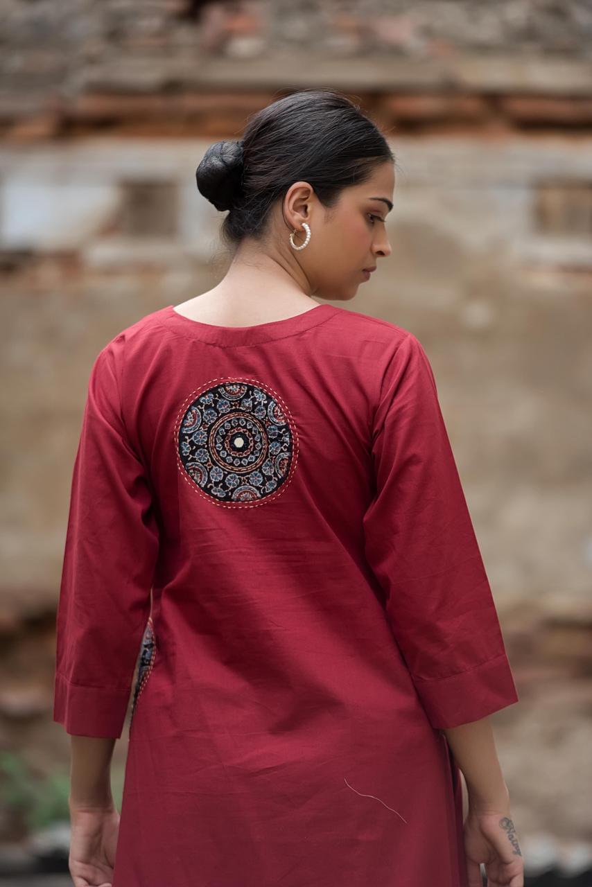 Smart designer pocket and back red co ord set