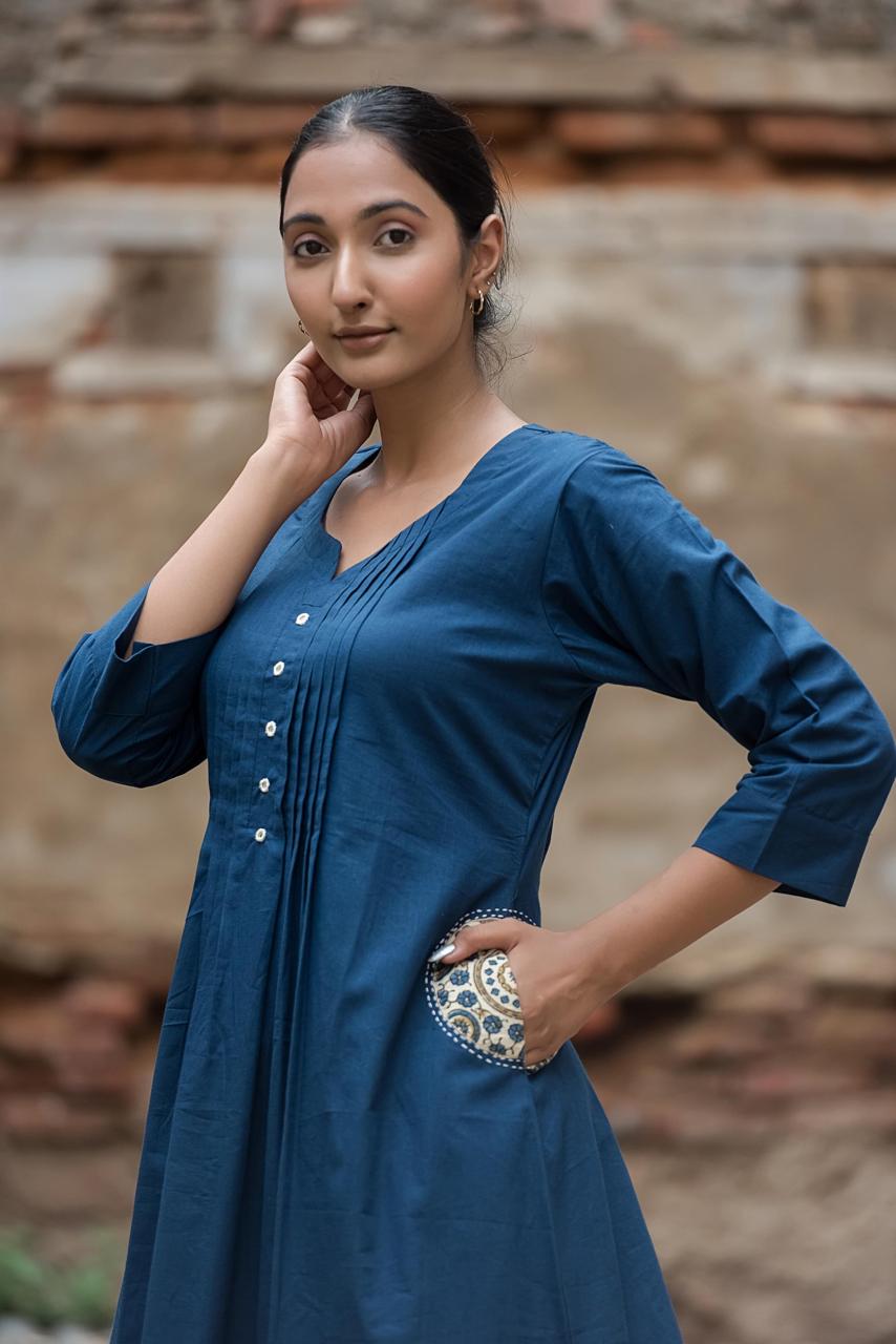 Smart designer pocket and back blue co ord set