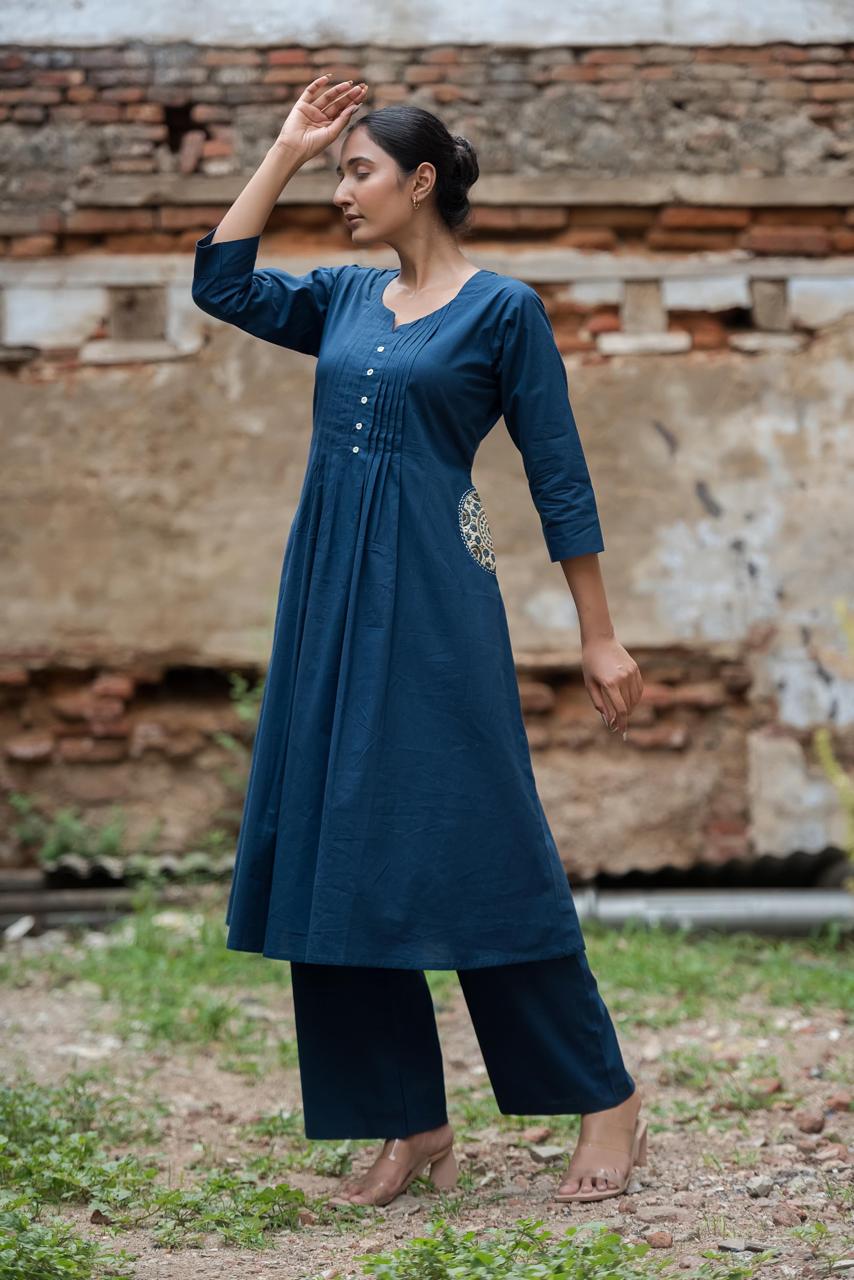 Smart designer pocket and back blue co ord set