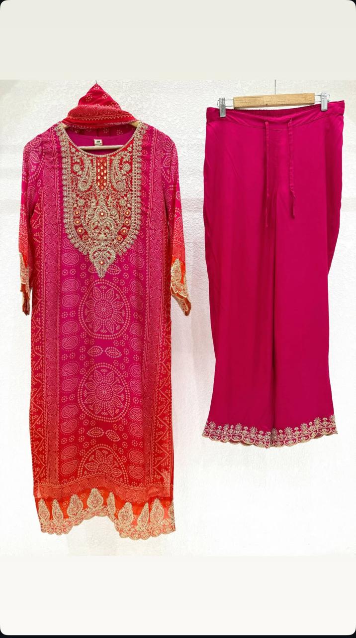 Pure chinon Zari detailing suit set