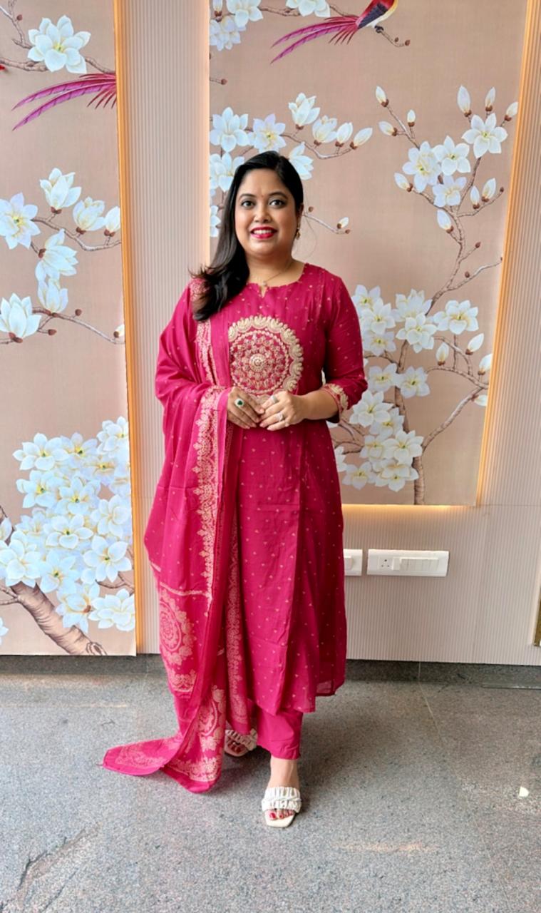 Beautiful Rani pink Zari detailing suit set