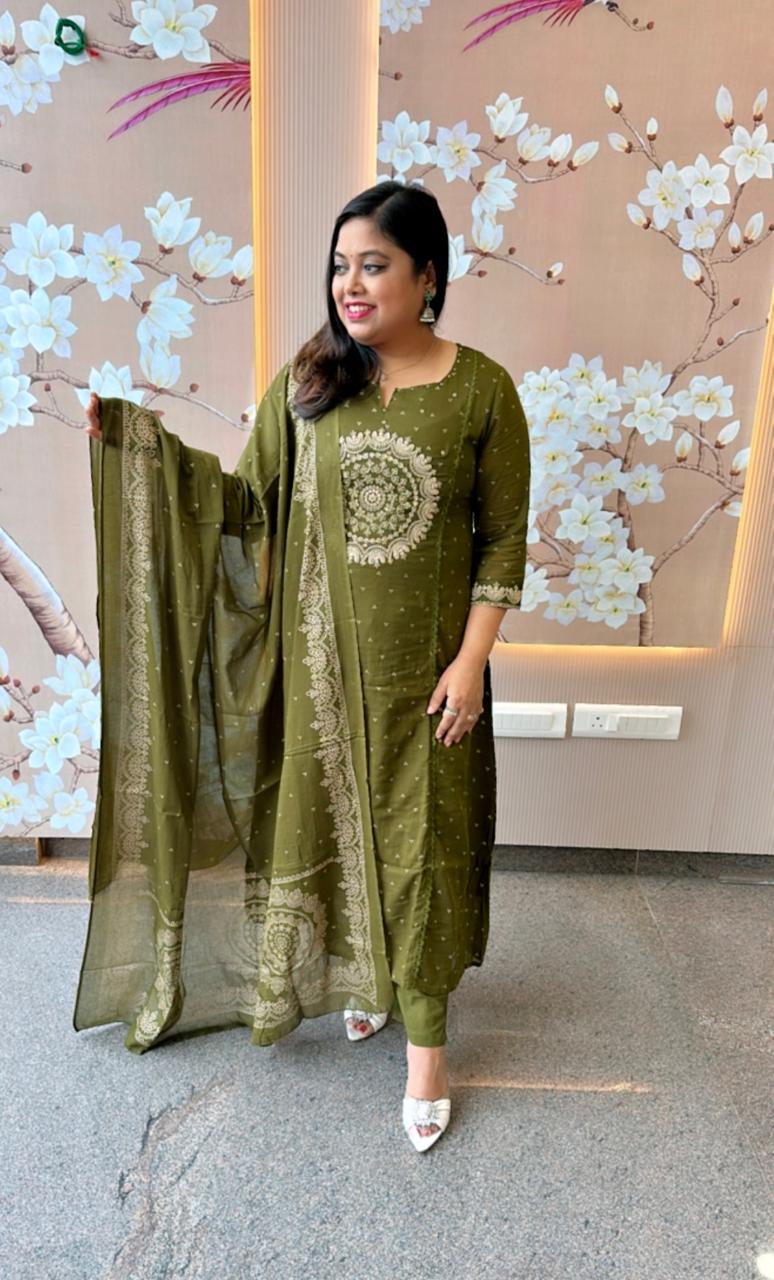 Beautiful green Zari detailing suit set