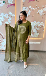 Beautiful green Zari detailing suit set
