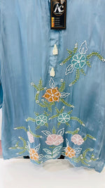 Pretty crepe pure hand work lining co rd in blue