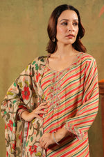 Pure Mul silk Lehariya kurta paired with shantoon bottom and a Kalamkari dupatta