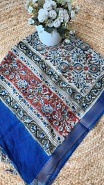 Cotton silk Kalamkari dupatta with blue border (print may vary)