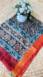 Cotton silk Kalamkari dupatta with rust border (print may vary)