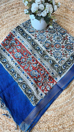 Cotton silk Kalamkari dupatta with blue border (print may vary)