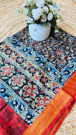 Cotton silk Kalamkari dupatta with rust border (print may vary)