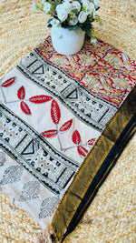 Cotton silk Kalamkari dupatta with rust border (print may vary)