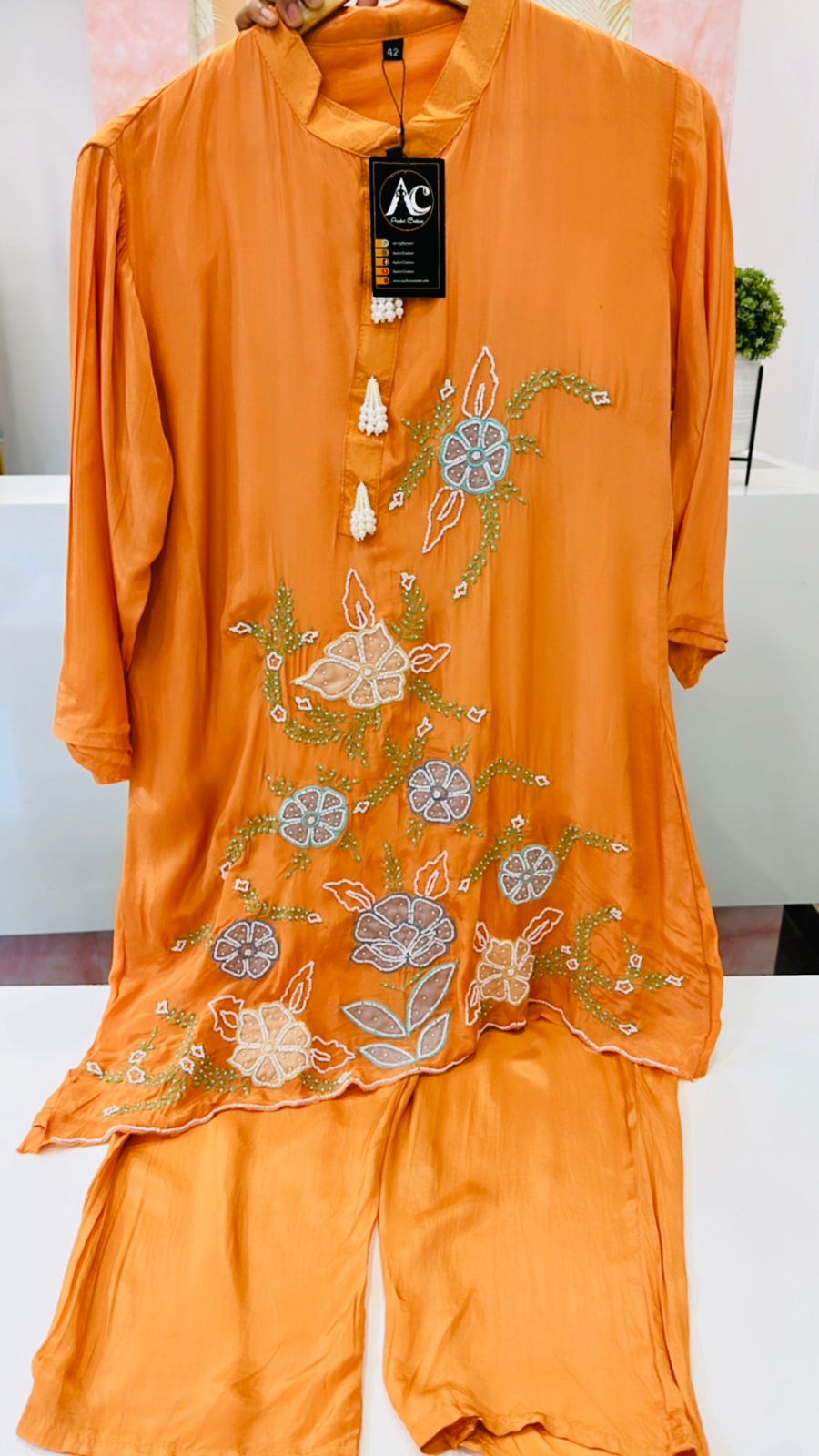 Pretty crepe pure hand work lining co-ord