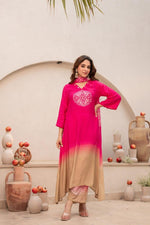 Pretty bandhani ombré effect Mul silk suit set in pink