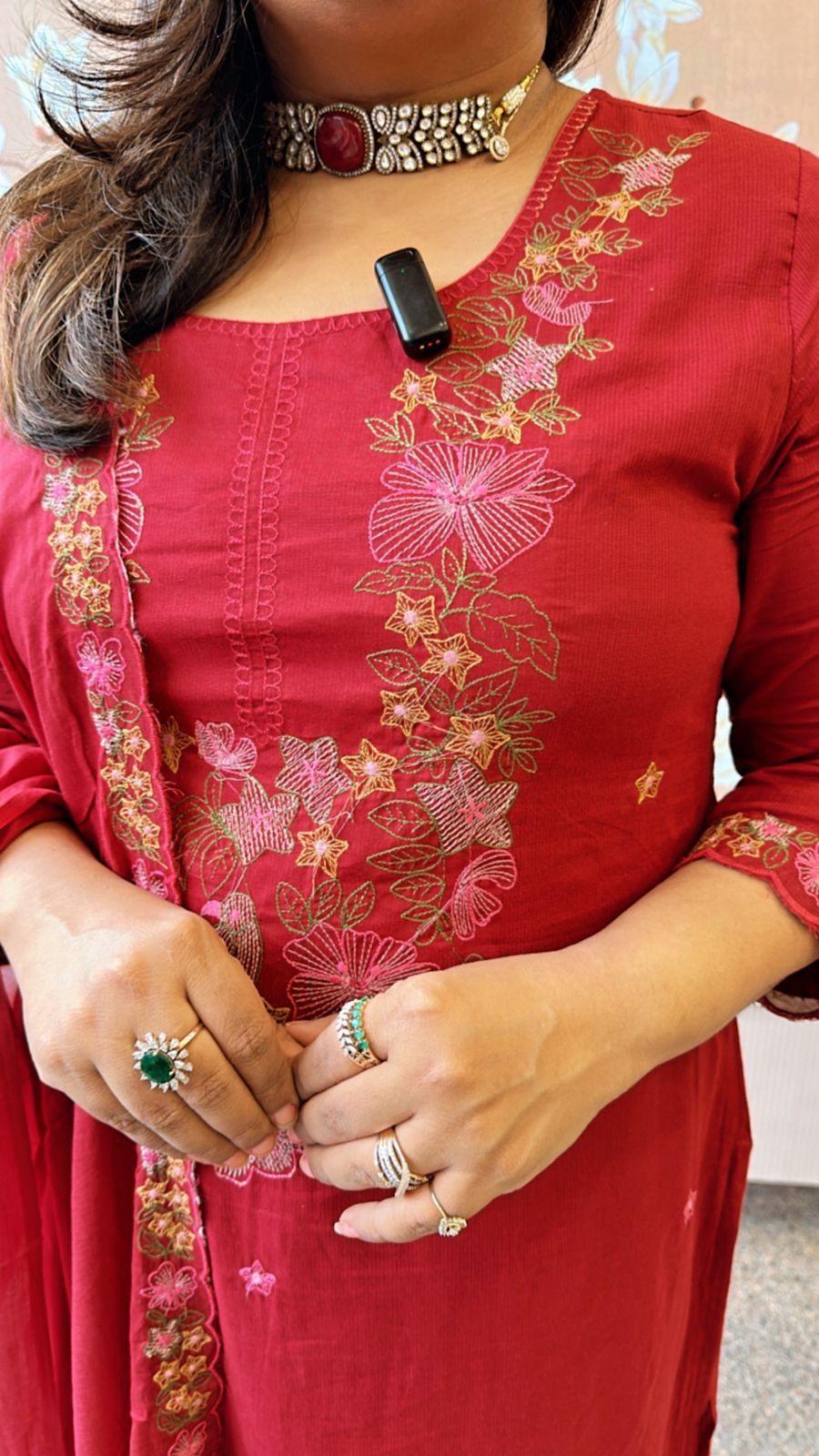 Pure cotton red embroidered suit set